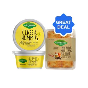 Wingreens Farms Classic Hummus Dip + Wingreens Farms Multigrain Baked Flat Bread Sticks Combo